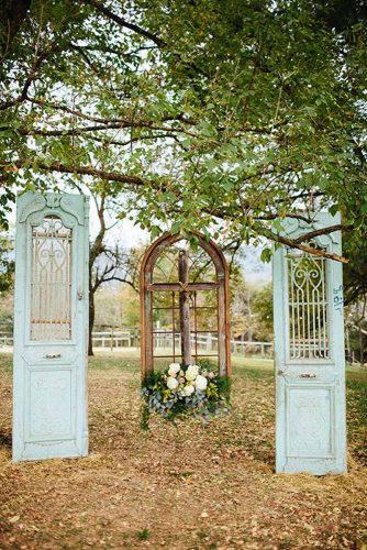old door wedding decoration wedding altar with blue doors and a suspended window door alex bee photo