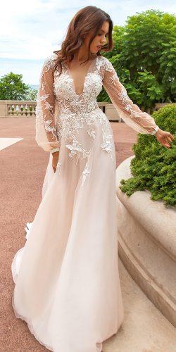 2017 crystal design wedding dresses alison with illusion sleeves feminine beaded bodice with floral appliques