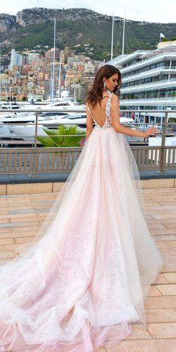 blush sleeveless v neck low back a line tulle skirt wedding dresses with train by crystal design 2017 collection
