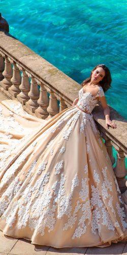 cap sleeve ball gown floral lace appliqués wedding dresses crystal design
