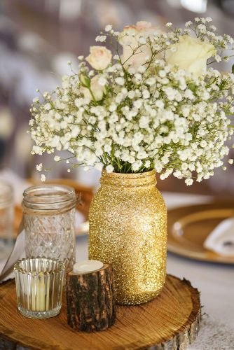 mason jars wedding in a golden jar tender roses and baby breath fowler studios