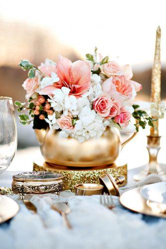 vintage teapot and teacup wedding ideas gold teaspot with flowers kristina curtis