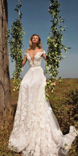 A-line organza lace wedding dress with 3D silk flowers embroidery gala by galialahav