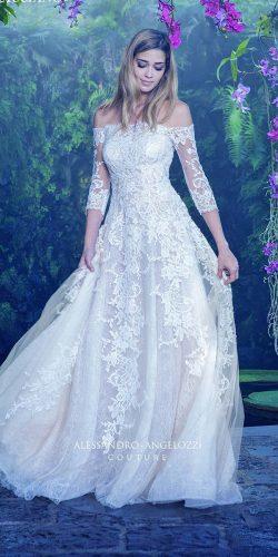a-line embellished bodice off the shoulder sleeve wedding dresses by alessandro angelozzi