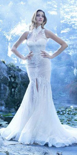 alessandro angelozzi high neck romantic lace high slit wedding dresses 
