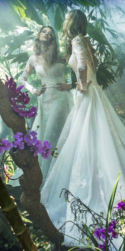 lace long sleeves Illusion back overskirt wedding dresses