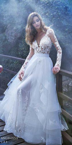 lace long sleeves v neck wedding dresses