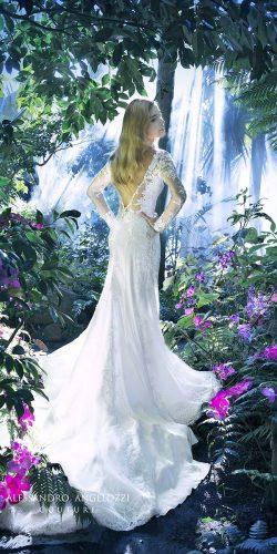 lace long sleeves v open back wedding dresses amazing train