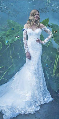 long sleeves off the shoulder sweetheart lace wedding dress amazing train by alessandro angelozzi