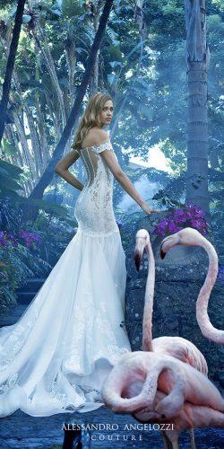 mermaid embellished bodice Illusion back off the shoulder wedding dresses by alessandro angelozzi