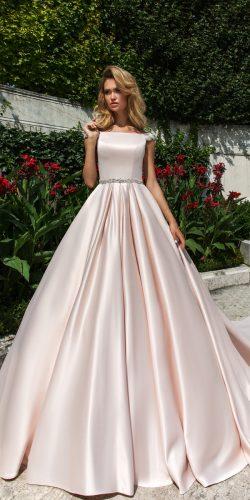 crystal design wedding dresses blush ball gown simple with cap sleeves josleen