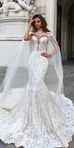 crystal design wedding dresses mermaid lace strapless sweetheart neckline with capes gia