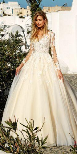 floral appliqués long sleeves ball gown wedding dresses by eva lendel