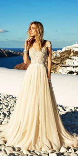 lace sweetheart wedding dresses with short sleeves ivory color by eva lendel