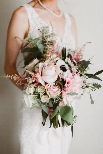 pink wedding bouquets with astilbe dahlia roses and greens orangerie floral via instagram