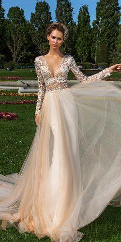 straight blush v neckline lace long sleeves crystal design wedding dresses hadlee