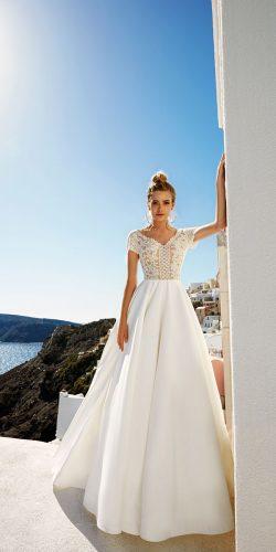 v neck short sleeves satin skirt wedding dresses by eva lendel