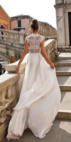 a line high neckline lace detailed julie vino wedding dresses