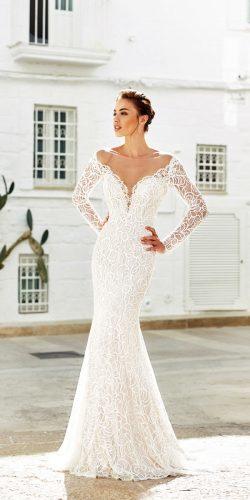 lace v neck with long sleeve eddy k wedding dresses model renata
