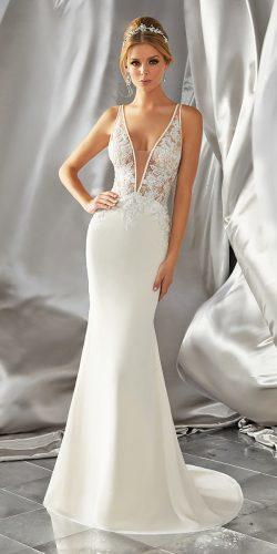deep v neck chiffon skirt and crystal beaded embroidered bodice wedding dresses by mori lee