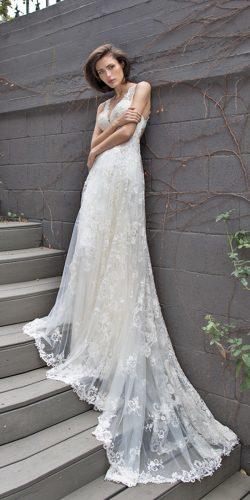 lace v neckline wedding dresses sheath silhouette riki dalal bridal collection