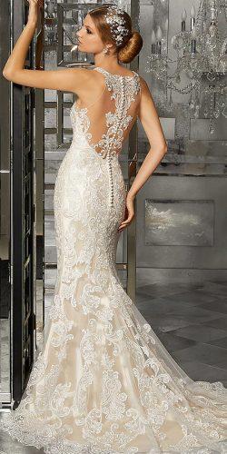 mori wedding dresses blush color with lace mermaid