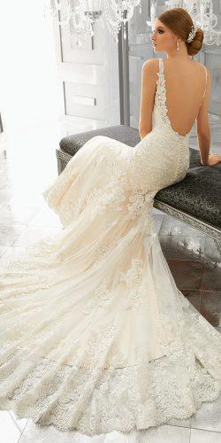 open low back lace wedding dresses with train mori lee