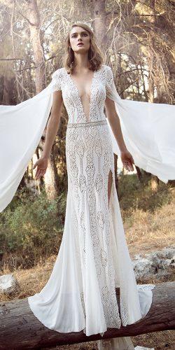 gala galia lahav wedding dresses 2018 cap sleeves embellishment lace elegant slit sweep train