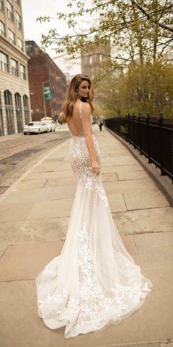 lace trumpet open back with spaghetti strap berta 2018 wedding dresses