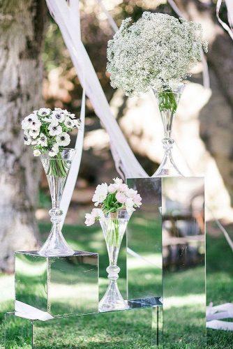 mirror wedding ideas mirror stands with white baby breath tulip flowers ryan phillips photography