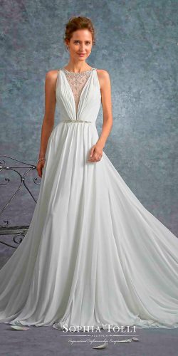 a line sleeveless with illusion bateau neckline lace sophia tolli wedding dresses 2017