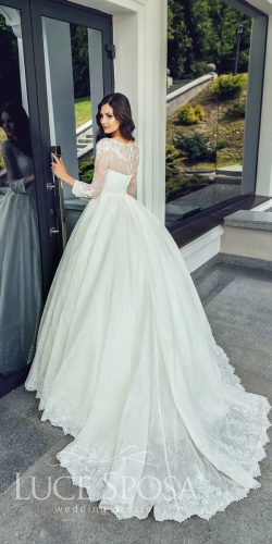 ball gown lace illusion neckline with long sleeves luce sposa wedding dresses