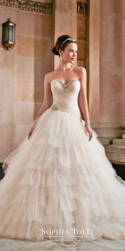 ball gown sweetheart neckline with ruffled skirt sophia tolli wedding dresses 2017