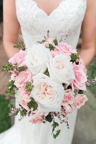 blush wedding bouquets with roses and greens jennifer strange via instagram