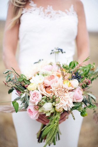 blush wedding bouquets with roses dahlias greenery the nichols via instagram
