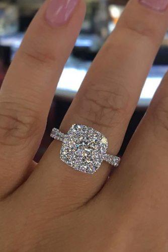engagement ring white gold halo diamond pave band