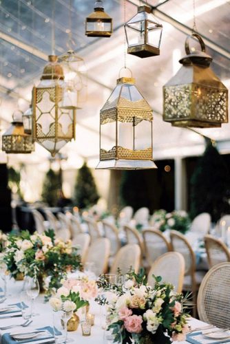 lantern wedding centerpiece suspended golden lanterns decorate the wedding hall katie h grant via instagram