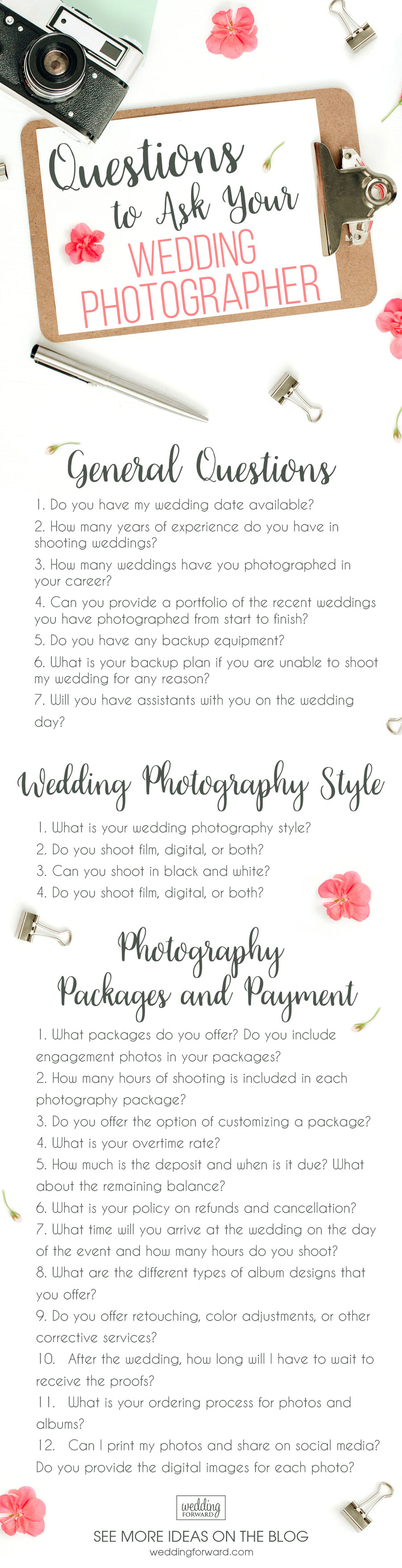 questions to ask your photographer wedding photo infographics