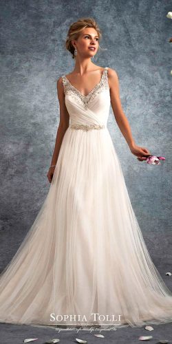 sophia tolli wedding dresses 2017 a line sleeveless hand beaded and embroidered illusion shoulder straps and neckline