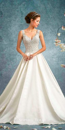 sophia tolli wedding dresses 2017 a line sleeveless with v neckline hand beaded lace
