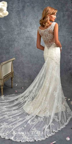 sophia tolli wedding dresses 2017 fit and flare with beaded lace with embellished illusion straps 