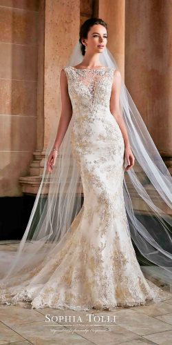 sophia tolli wedding dresses 2017 lace fit and flare illusion bateau neck plunging sweetheart bodice