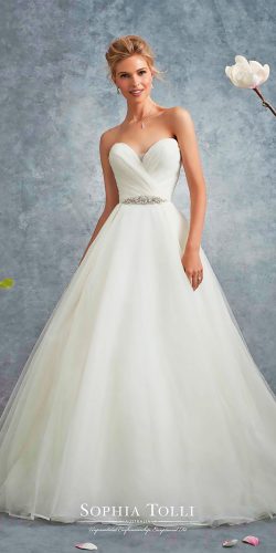 sophia tolli wedding dresses 2017 strapless sweetheart neck with pleated skirt and chapel train
