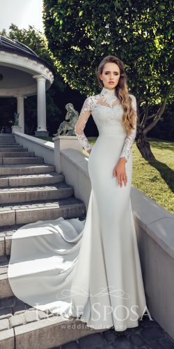 straight lace high neckline long sleeves luce sposa wedding dresses