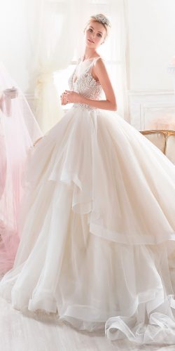 ball gown heavily embroidered bodice ivory ruffled skirt nicol spose wedding dresses
