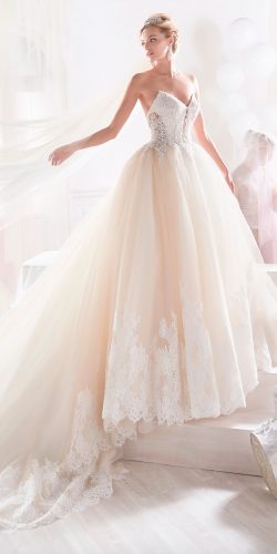 blush lace ball gown strapless sweetheart neck nicole spose wedding dresses