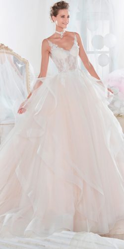  icole spose wedding dresses blush lace v neckline with ruffled skirt