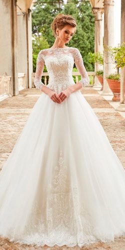 oksana mukha wedding dresses 2018 a line lace illusion long sleeves sweetheart neck
