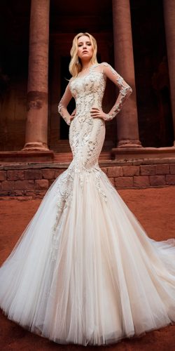 oksana mukha wedding dresses 2018 lace mermaid high neckline with illusion long sleeves