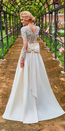 oksana mukha wedding dresses 2018 lace straight backless long sleeves with bow